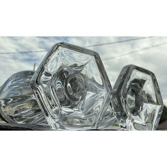 Ribbed Hoosier Cabinet Footed Salt & Pepper Shaker Set Clear Glass - Picture 7 of 9